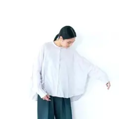 HUIS. ゆるふわコットンワイドブラウス（ブルーストライプ）ハウスU102