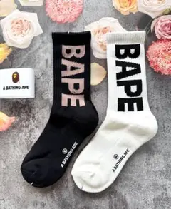 未使用新品@A BATHING APE BAPE ロゴ クルーソックス 2足