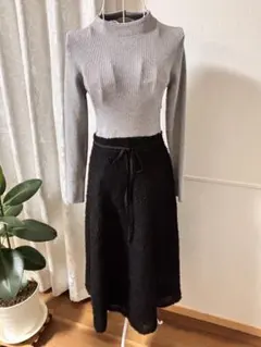 ミッシュマッシュ　ニットワンピース　グレー　リボン付き　切り替えワンピ
