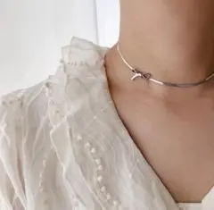 サージカルステンレス スネーク 激カワ✨リボン ゴールドシル 金アレ ネックレス