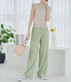 イージーケアセンタープレス美脚ジャージーワイドパンツ