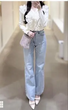 GRL ワイドセミフレアデニムパンツ　cu136 XS