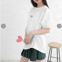 ❮新品❯ 【2WAY/前後着用可】配色ドロストシャーリング Tシャツ 肩開き 白のサムネイル