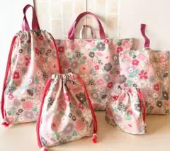 【匿名配送】ハンドメイド　入園入学5点セット NO.198花柄