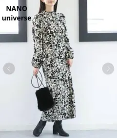 NANO universeナノユニバース◆LB.04/花柄ワンピース(F)白黒