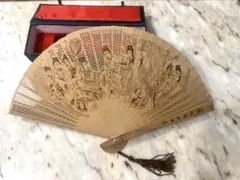 木製彫刻扇子 高檔禮品扇 紅樓夢圖 専用ケース付き