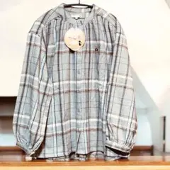 【新品未使用】ベージュ系チェック柄長袖シャツ　表起毛　M SIZE