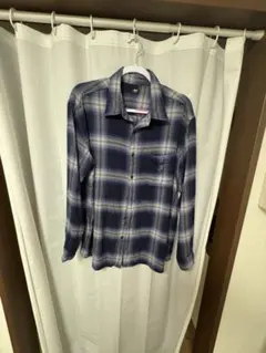 ネイビー グレー チェック 長袖ネルシャツ