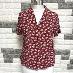 美品【MOUSSY】マウジー半袖花柄シャツM赤オープンカラー柔らかな肌触り可愛い
