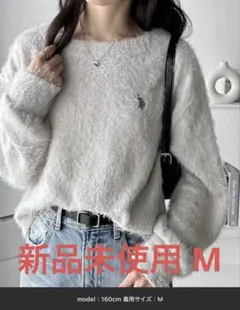 geera U.S.POLOASSNシャギーワンポイント刺繍ニットソートップス