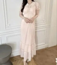 シフォンレースカラーワンピース