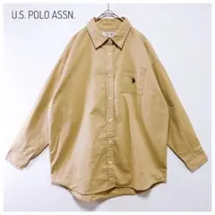 ユーエスポロアッスン ビッグシルエット 長袖シャツ ロゴ刺繍 コットン100％