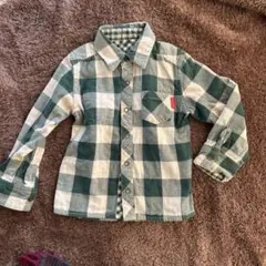 moujonion 長袖シャツ 100cm 緑と白のチェック