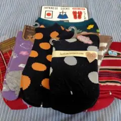 レディースソックス ドット・ストライプ柄セット　7足セット