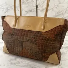 CORTESE コルテーセ クロコ型押しファブリック×本革 トートバッグ