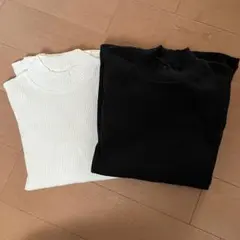 UNIQLO ユニクロ リブハイネックT/長袖 ブラック ホワイト M