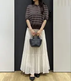 Chez toiシェトワ ウエストゴムプリーツ切替ティアードスカート　アイボリーのサムネイル