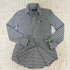 ラルフローレン ギンガムチェックシャツ　ポニー刺繍　黒白