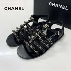 シャネル ココマーク レザー チェーン フラットサンダル ブラックのサムネイル