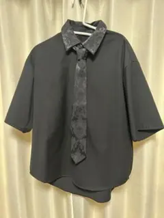 HARE メンズ　ジャガードネクタイツキシャツ　ブラック