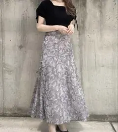 【美品】GRL 花柄刺繍楊柳シフォンフレアスカート[tu411] グレーM完売品