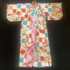 昭和レトロ　ベビー　女の子　着物ドレス 花柄 赤 青