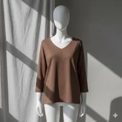 earth music&ecology ブラウン Vネック ドルマン七分袖