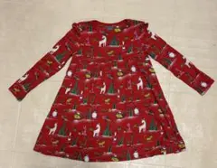 next クリスマスワンピース　動物柄 赤 長袖ワンピース 116サイズ　美品