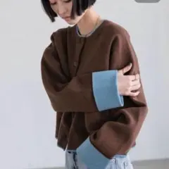 LOWRYS FARM ローリーズファーム　バイカラークルーカーディガン