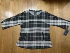 閉店在庫一掃セール（秋冬物）㉒新品タグ付　黒系チェック柄七分袖トップス　L