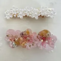 ハンドメイド　花デザイン ヘアクリップ 2点セット　ドライフラワー　ピンク