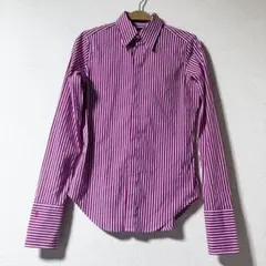 RARPH RAUREN ピンクと白のストライプ長袖シャツ スリムフィット　4