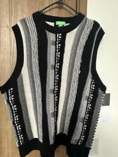 Refurbish ストライプニットベスト Mサイズ