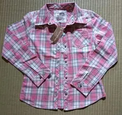 レディース Mサイズ ピンク系チェックシャツ　（160)