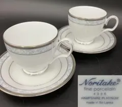 ノリタケ ハンプシャープラチナ カップ＆ソーサー 2客 美品　R8SA370
