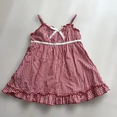 シャーリーテンプル 赤色 水玉リボン付きノースリーブワンピース 110