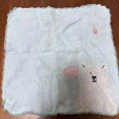 水色 クマ刺繍 タオルハンカチ