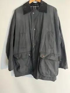 Barbour風 グレー コーデュロイ襟オイルドジャケット フード付き 即購入可