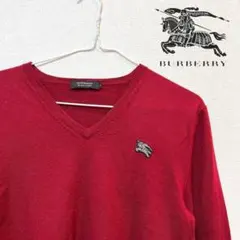 【美品】Burberry LONDON(バーバリー) 胸元ロゴニットセーター 赤