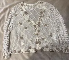 未使用*23AW*アナイ カリグラフィー タイブラウス 総柄 ホワイト 38 