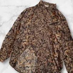 ヴィンテージ風リーフ柄 総柄シャツ かねやまHIGH FASHION ブラウン