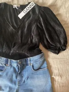 GANNI Pleated Satin Blouse