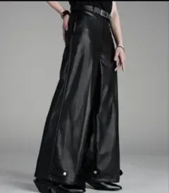 エクストラクオリティ　ワイドフレア　パンツ　フェイクレザー　ブラック