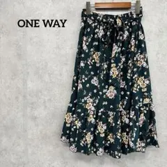 訳あり　one way　ワンウェイ　花柄　ロングスカート　M グリーン