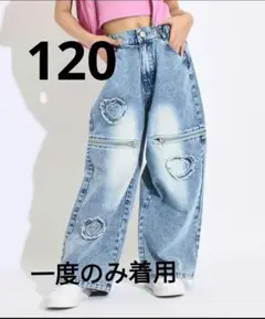 ANAPキッズ　サイドジップ ハートワッペン ワイドパンツ 　120のサムネイル