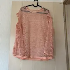 メッシュオフショルダー長袖トップス ピンクのサムネイル