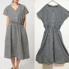 ショコラフィネローブ　ギンガムチェック　フレンチスリーブワンピース　チェック