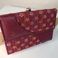 和柄 花柄ストライプ がま口付き二つ折り財布 赤 新品未使用