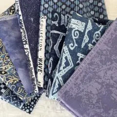 はぎれ　カットクロス（青・紫色）綿プリント生地　パッチワークや布小物作りに♪