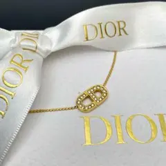 美品 ディオール Dior CDロゴ ネックレス ラインストーン ゴールド CD